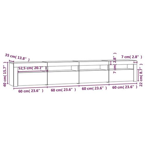 Tv-skab med LED-lys 240x35x40 cm røget egetræ