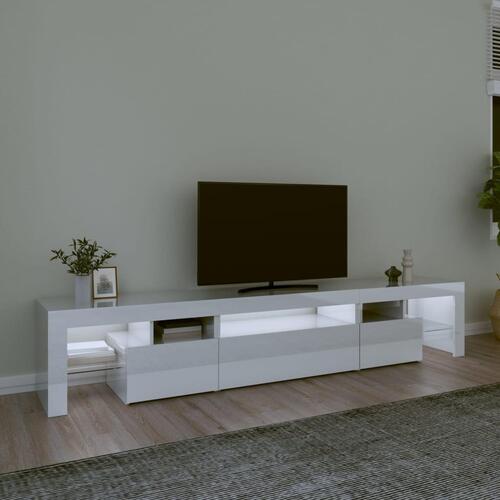 Tv-skab med LED-lys 215x36,5x40 cm hvid højglans