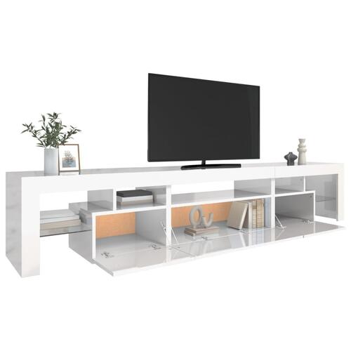 Tv-skab med LED-lys 215x36,5x40 cm hvid højglans