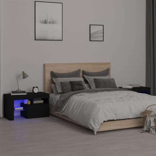 Sengeborde 2 stk. med LED-lys 70x36,5x40 cm sort