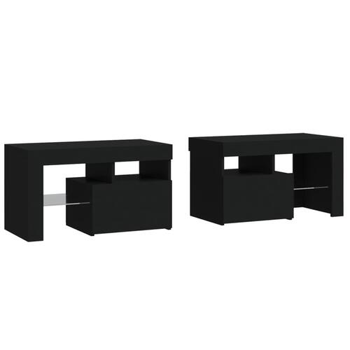 Sengeborde 2 stk. med LED-lys 70x36,5x40 cm sort
