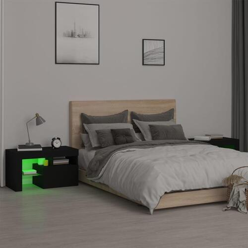Sengeborde 2 stk. med LED-lys 70x36,5x40 cm sort