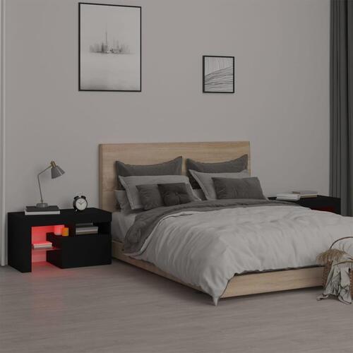 Sengeborde 2 stk. med LED-lys 70x36,5x40 cm sort