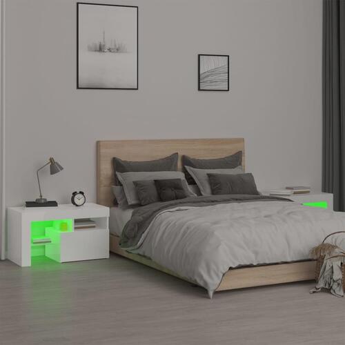 Sengeborde 2 stk. med LED-lys højglans 70x36,5x40 cm hvid