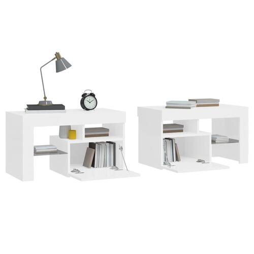 Sengeborde 2 stk. med LED-lys højglans 70x36,5x40 cm hvid