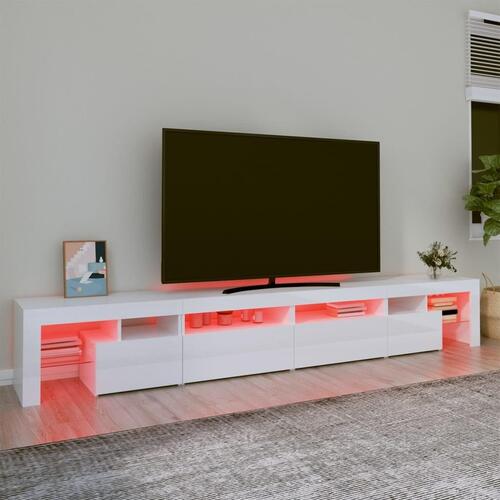 Tv-skab med LED-lys 260x36,5x40 cm hvid højglans