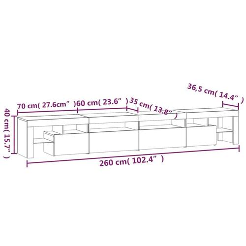 Tv-skab med LED-lys 260x36,5x40 cm hvid højglans