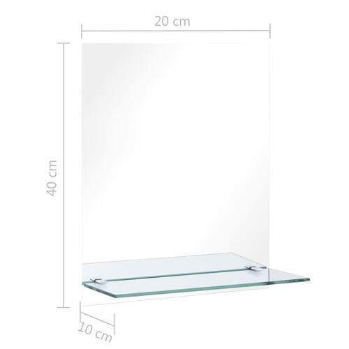 Vægspejl med hylde 20x40 cm hærdet glas