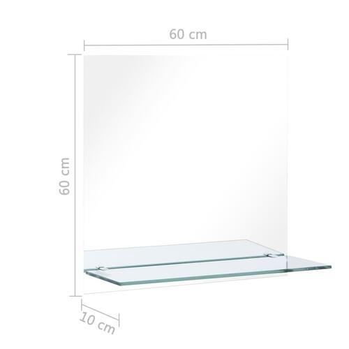 Vægspejl med hylde 60x60 cm hærdet glas