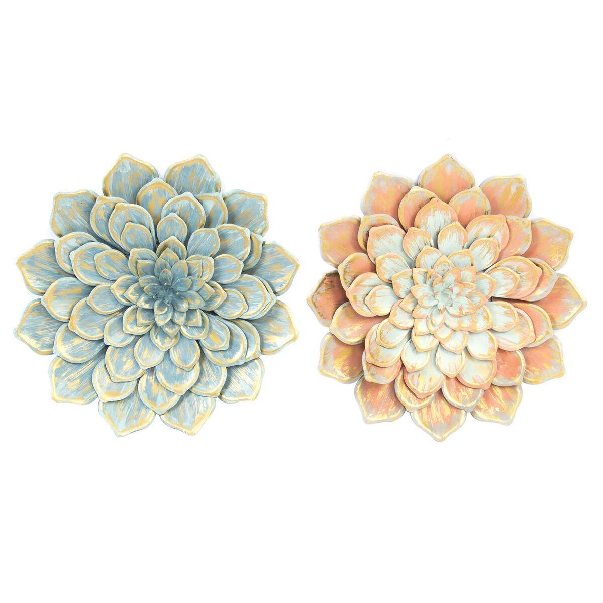 Vægdekoration - Blomst, blå/orange, shabby chic (2 stk.) 61 × 61 cm