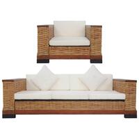 2 personers sofa med hynder naturlig rattan brun