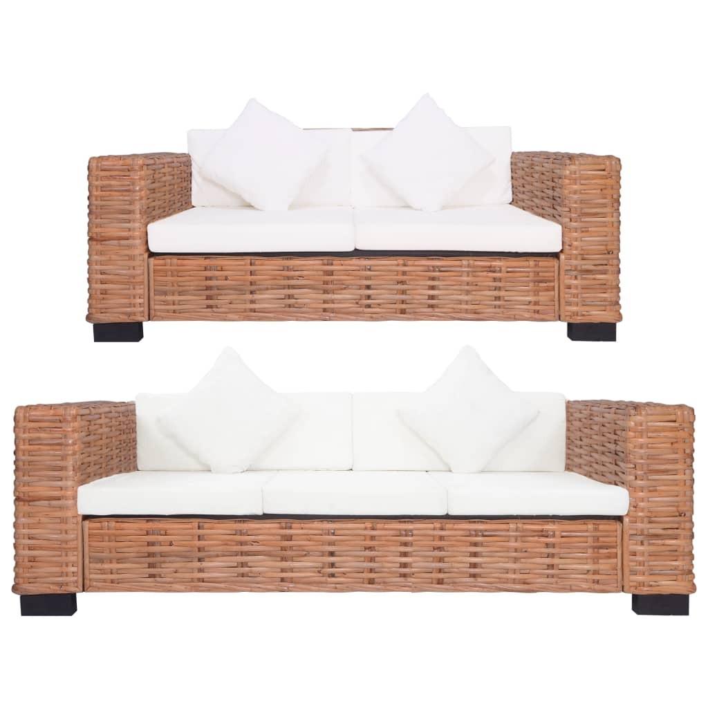 2 personers sofa med hynder naturligt rattan billede