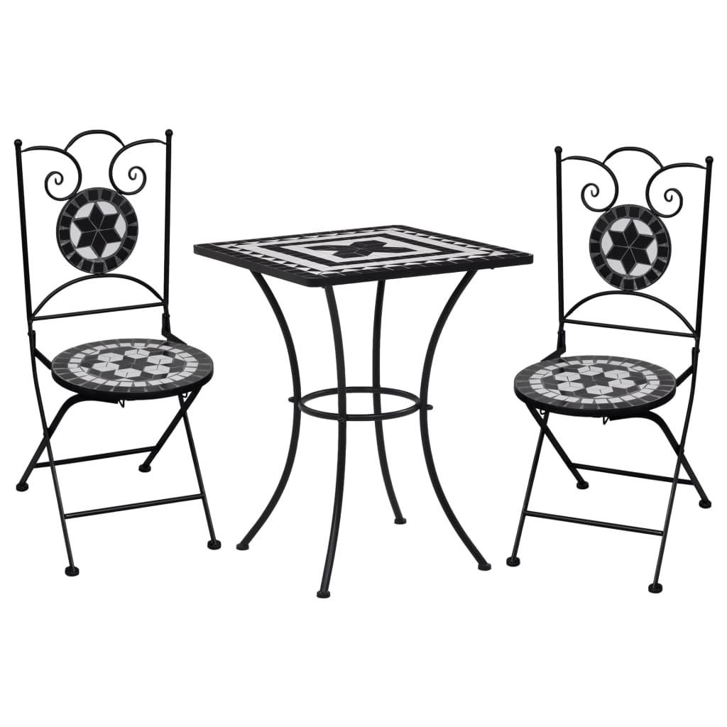 Bistrosæt 3 dele mosaikdesign keramiske fliser sort og hvid