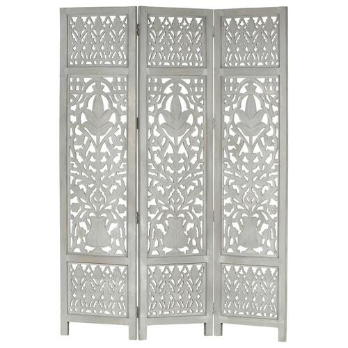 3-panels rumdeler håndskåret 120 x 165 cm massivt mangotræ grå