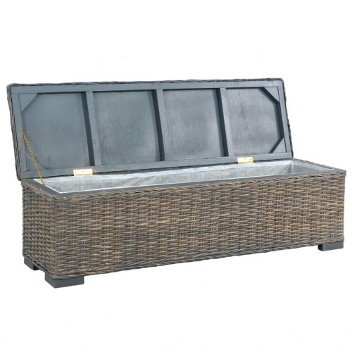 Opbevaringskasse 120 cm kubu-rattan og massivt mangotræ grå