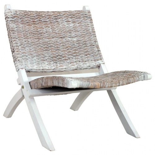Afslapningsstol i kubu-rattan - hvidt stel i massivt mahognitræ, 60 × 77 × 70 cm