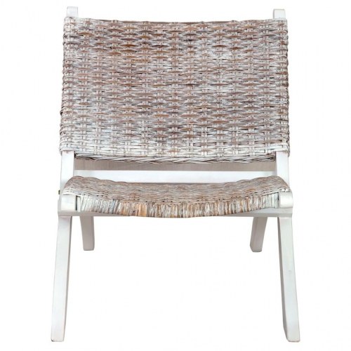 Afslapningsstol i kubu-rattan - hvidt stel i massivt mahognitræ, 60 × 77 × 70 cm