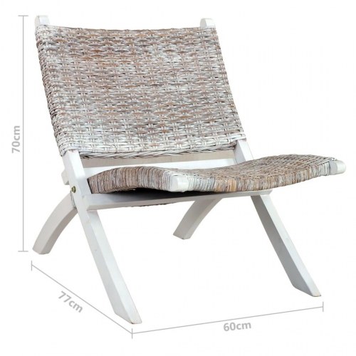 Afslapningsstol i kubu-rattan - hvidt stel i massivt mahognitræ, 60 × 77 × 70 cm