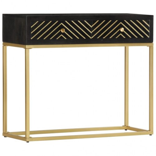 Konsolbord i massivt mangotræ - sort/guld 90×30×75 cm