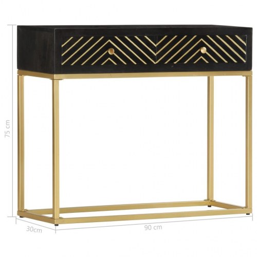 Konsolbord i massivt mangotræ - sort/guld 90×30×75 cm