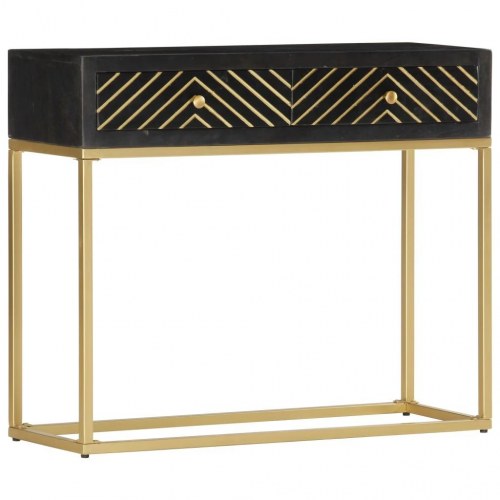 Konsolbord i massivt mangotræ - sort/guld 90×30×75 cm