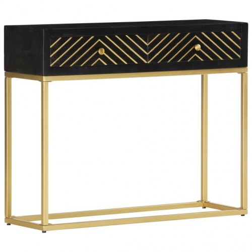 Konsolbord i massivt mangotræ - sort/guld 90×30×75 cm