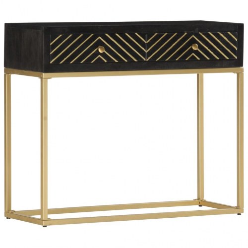 Konsolbord i massivt mangotræ - sort/guld 90×30×75 cm