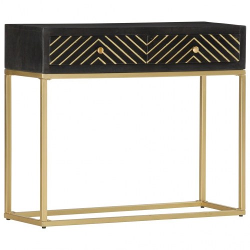Konsolbord i massivt mangotræ - sort/guld 90×30×75 cm