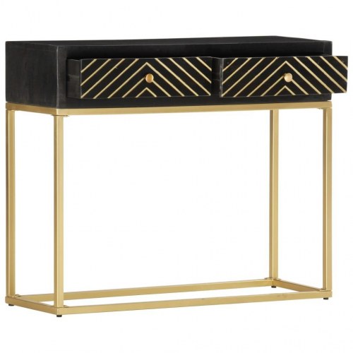 Konsolbord i massivt mangotræ - sort/guld 90×30×75 cm
