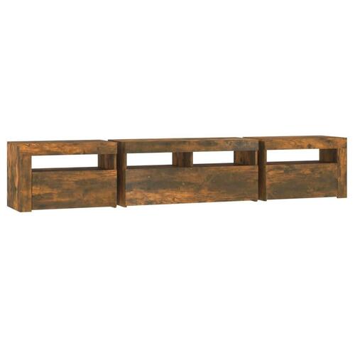 Tv-skab med LED-lys 210x35x40 cm røget egetræ