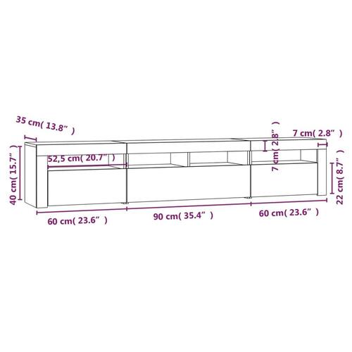 Tv-skab med LED-lys 210x35x40 cm røget egetræ