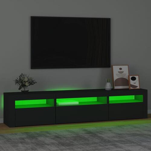 Tv-bord med LED-lys 195x35x40 cm sort