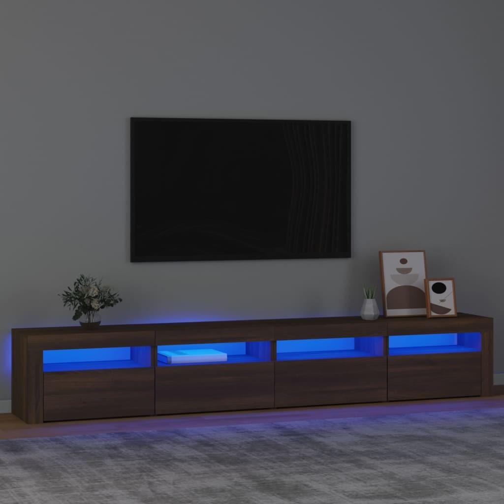 Tv-skab med LED-lys 240x35x40 cm brun egetræ