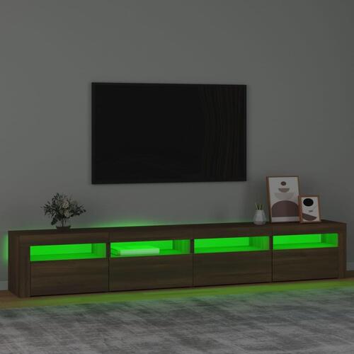 Tv-skab med LED-lys 240x35x40 cm brun egetræ
