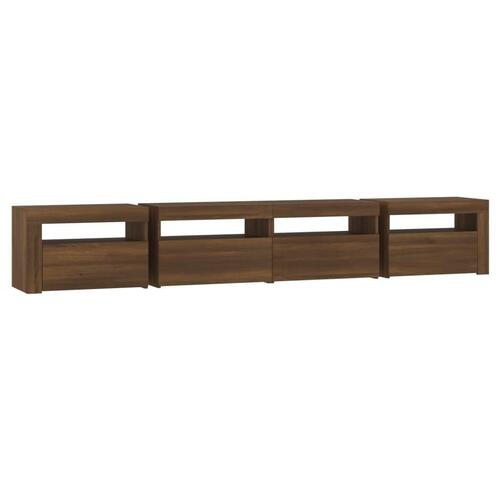 Tv-skab med LED-lys 240x35x40 cm brun egetræ