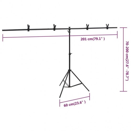 T-formet baggrundsstativ 201 × 60 × 70-200 cm - sort