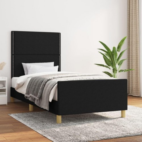 Sengeramme med sengegavl 80x200 cm - stof, sort
