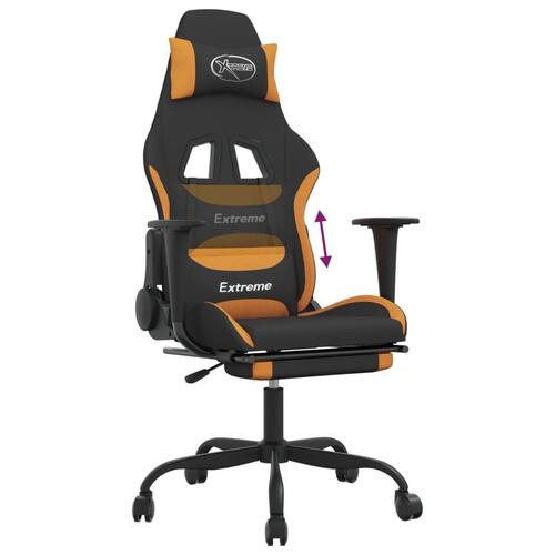 Gamingstol med fodstøtte stof sort og orange