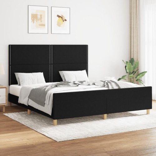 Sengeramme med sengegavl 160x200 cm - stof, sort