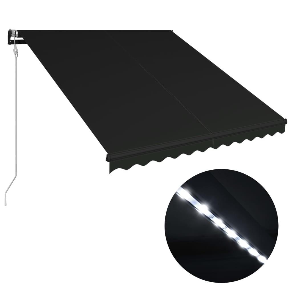 Foldemarkise med vindsensor og LED 350 x 250 cm antracitgrå