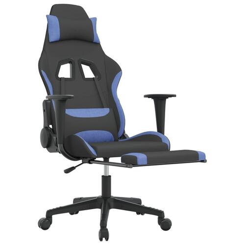 Gamingstol med fodstøtte stof sort og blå
