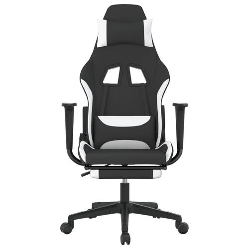 Gamingstol med fodstøtte stof sort og hvid