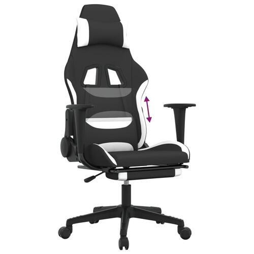 Gamingstol med fodstøtte stof sort og hvid
