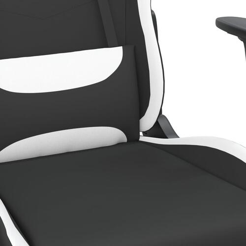 Gamingstol med fodstøtte stof sort og hvid