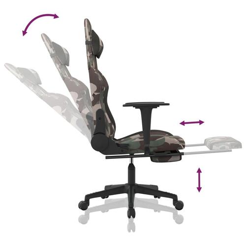 Gamingstol med fodstøtte stof camouflage og sort
