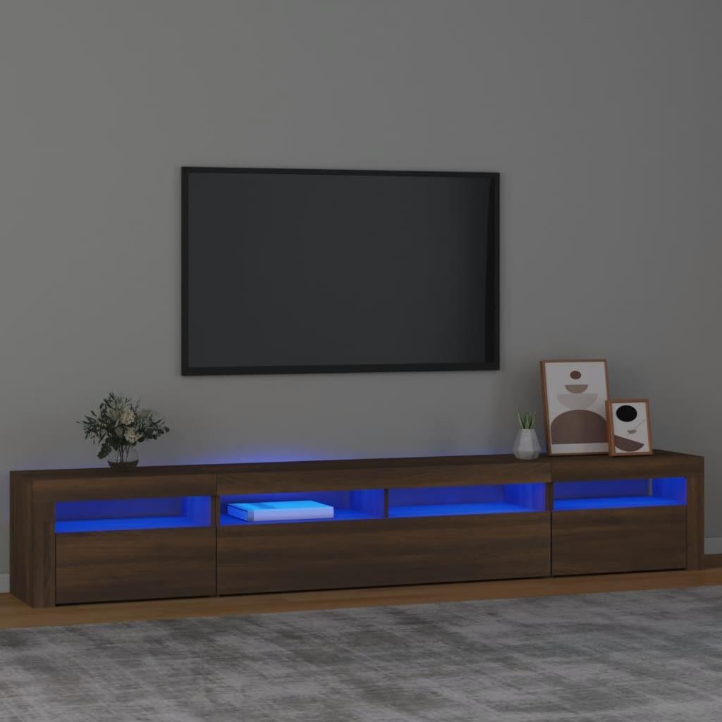 Tv-skab med LED-lys 240x35x40 cm brun egetræ