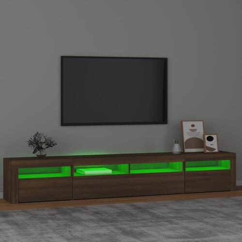 Tv-skab med LED-lys 240x35x40 cm brun egetræ