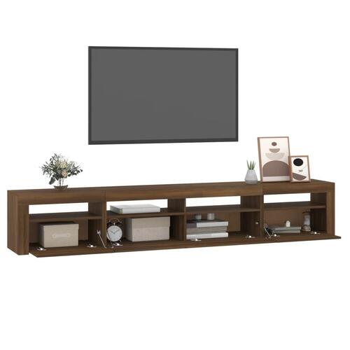 Tv-skab med LED-lys 240x35x40 cm brun egetræ