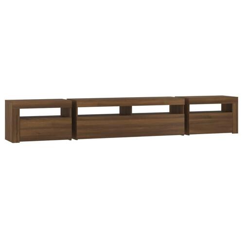 Tv-skab med LED-lys 240x35x40 cm brun egetræ