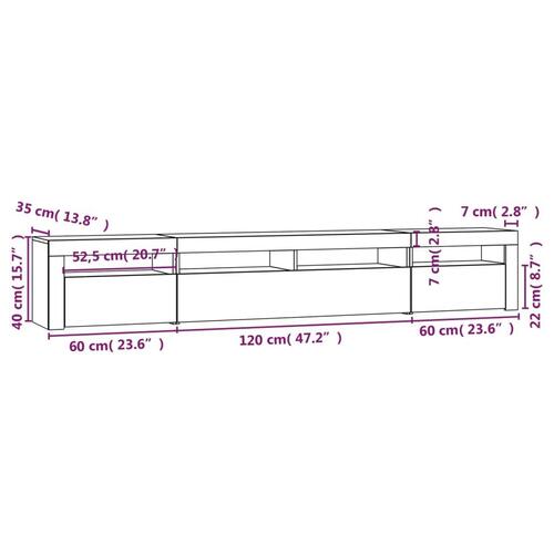Tv-skab med LED-lys 240x35x40 cm brun egetræ